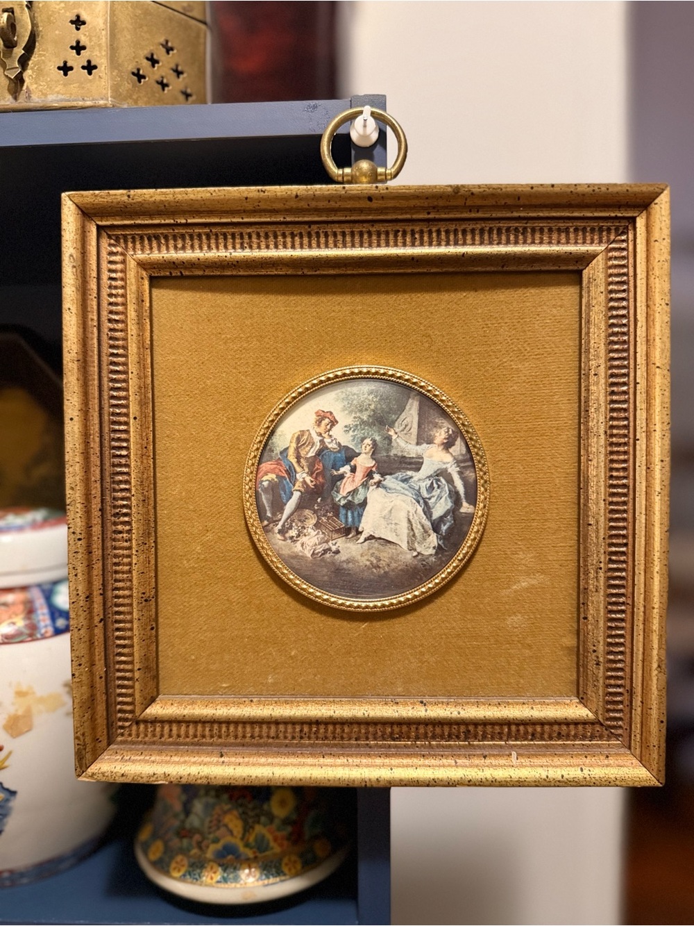 Gold Framed Decorative Wall Art with Classic Rococo Print